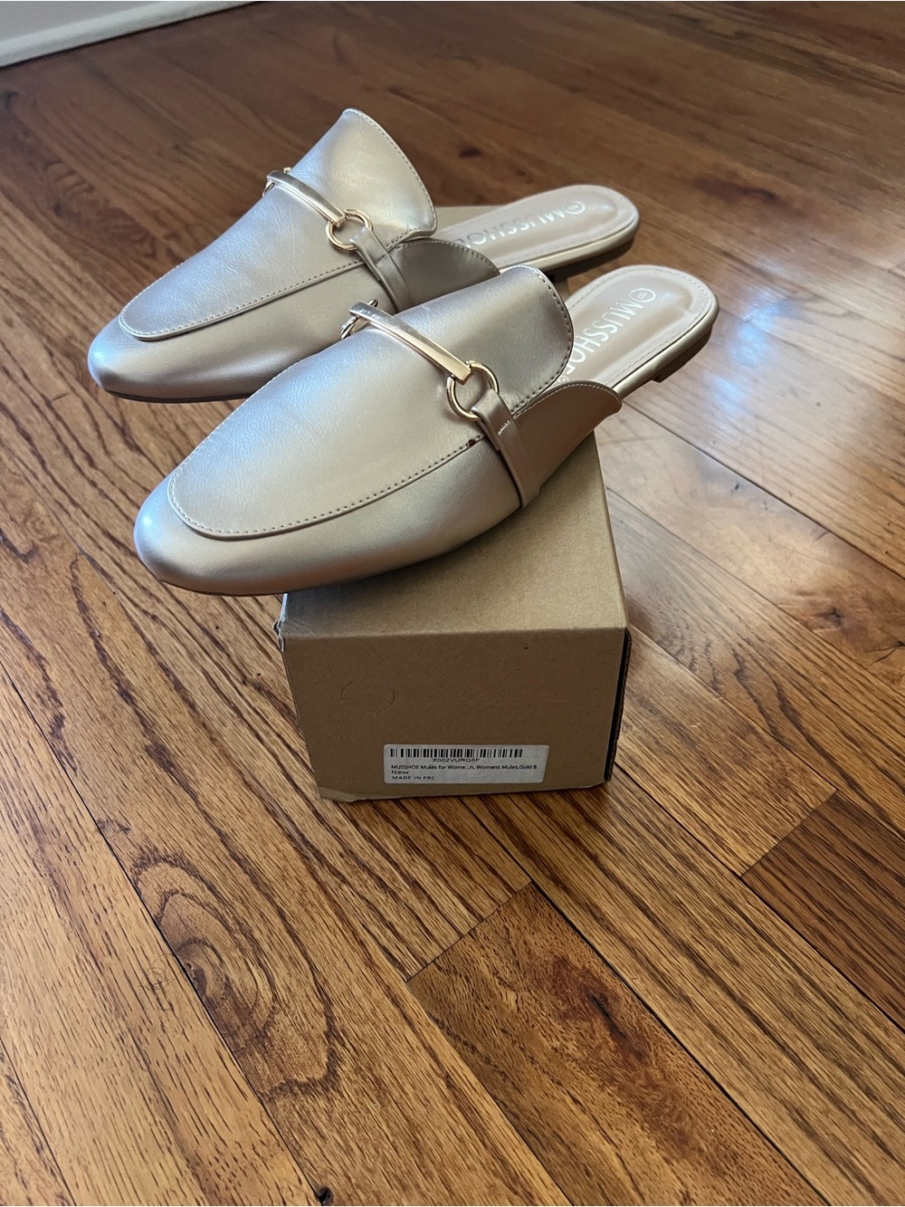 Metallic Gold Slip-On Mule Loafers with Chain Accent - Women